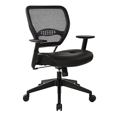 Space Seating 57 Series Professional Dark Air Grid Back Manager's Adjustable Office Chair with Built-in Lumbar Support and Padded Seat, Black Bonded Leather
