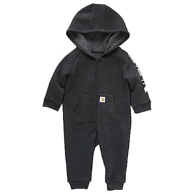 Carhartt Kid's CM8752 Long-Sleeve Zip-Front Hooded Coverall - 9 Months - Caviar Black Heather