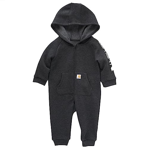 Carhartt Kid's CM8752 Long-Sleeve Zip-Front Hooded Coverall - 9 Months - Caviar Black Heather