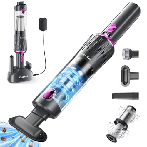 XenonLab Handheld Vacuum Cordless 25000Pa Car Vacuum 3-in-1 Handheld Vacuum, Includes Smart Display and Charging Base Hand Vac Cordless Rechargeable One-Touch Empty for Home/Pet/Car (Violet)