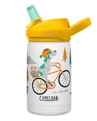 CamelBak Eddy+ Kids Insulated Stainless Steel Water Bottle with Bite Valve Straw, Leak‑Resistant Design for Everyday Hydration, 12oz, Biking Dogs