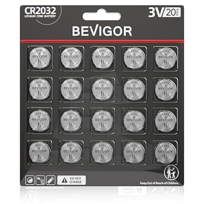BEVIGOR 2032 Battery CR2032 Lithium 3V Coin Battery 20 Pack Compatible with AirTag for Child Safety, Suitable for Key Fobs, Smart Sensors, Scales, Candles and More
