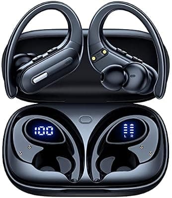 Active Noise Cancelling Wireless Earbuds Bluetooth Headphones 90 Hrs Playtime Ear Buds with Hi-Res Stereo Deep Bass Power Display Earphones with Earhooks Waterproof Transparency Headset Sports/Running