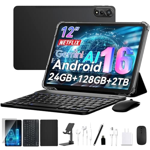 Nexall N90 Android 16 Tablet, 12 inch Tablet 2K FHD+, Android Tablet with Keyboard, 5G WiFi, 24GB+128GB/2TB, Face ID, 9000 mAh, 4 Years Warranty, Widevine L1, OTG, 1217-BOX, Case&Pen